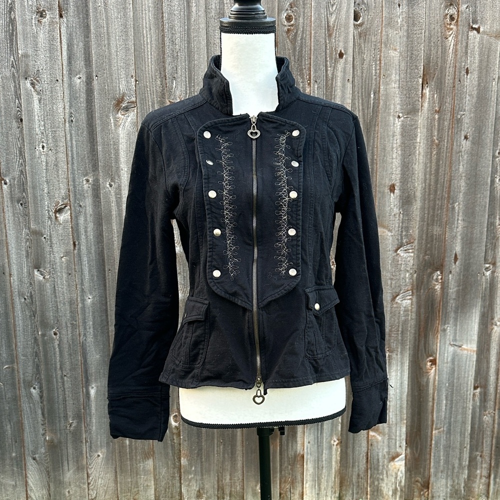 Vintage Black Military Jacket with Button Accents EUC